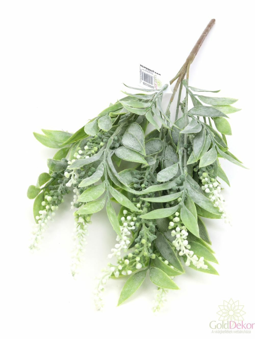 Kép 1/2 - Fürt virágos műzöld csokor - Fehér bogyós