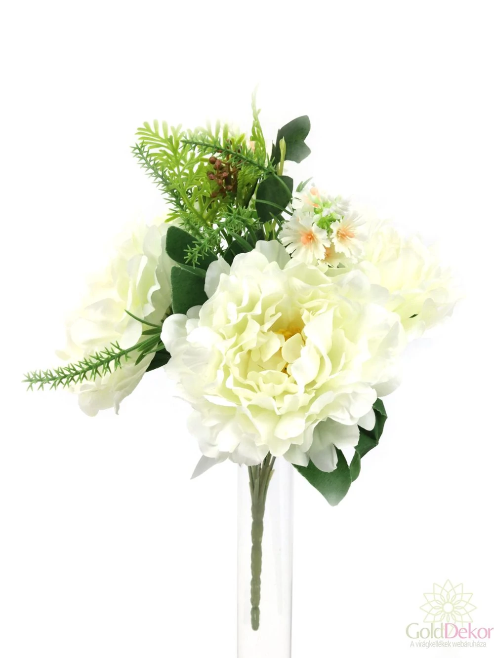 Kép 2/2 - 3 fejes paeonia csokor kiegészítővel - Fehér