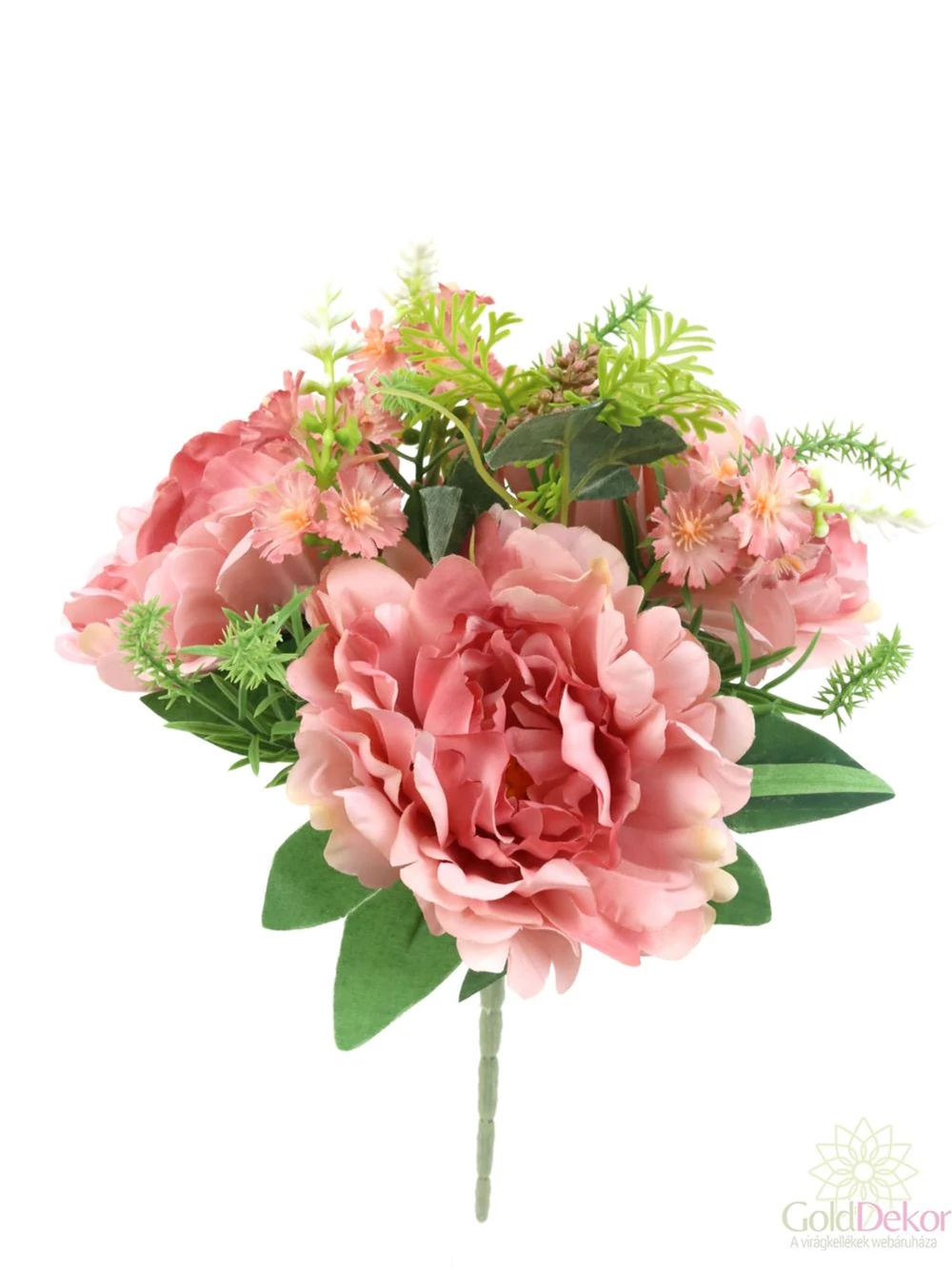 Kép 2/2 - 3 fejes paeonia csokor kiegészítővel - Korall