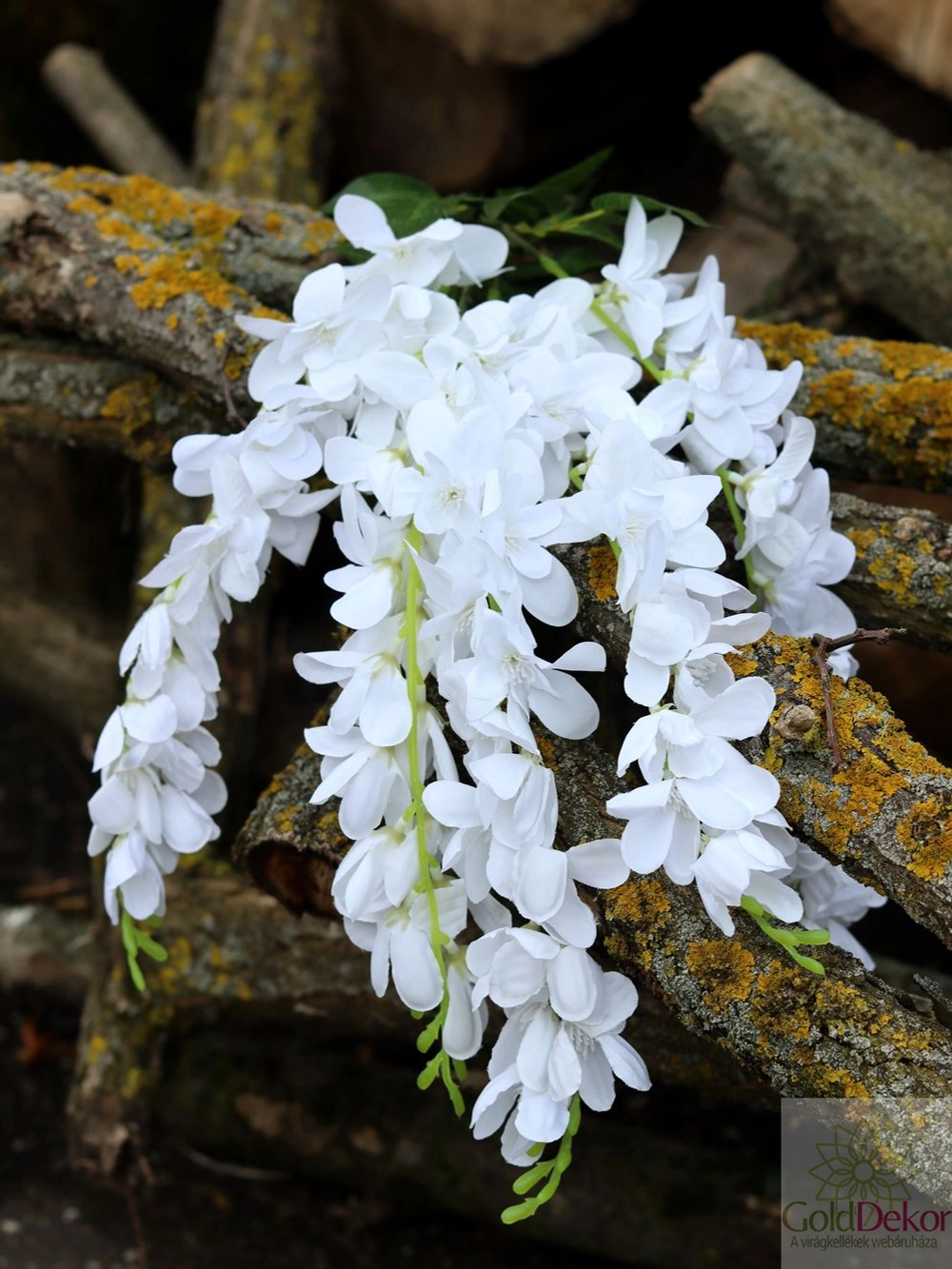 Kép 3/4 - Fehér csüngős virágú selyem 60 cm