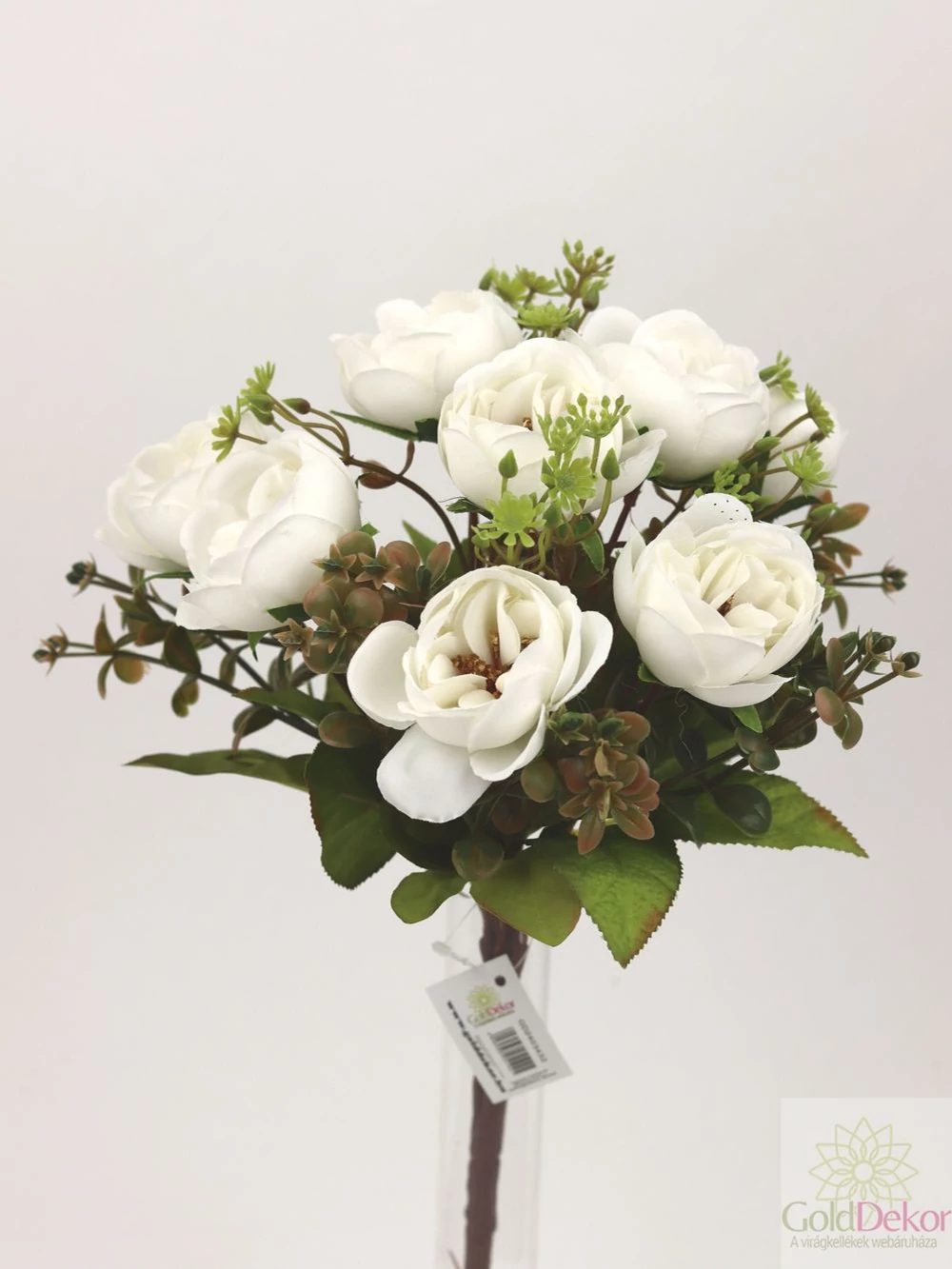 Kép 2/5 - Antik peonia csokor 9 fejes - Fehér