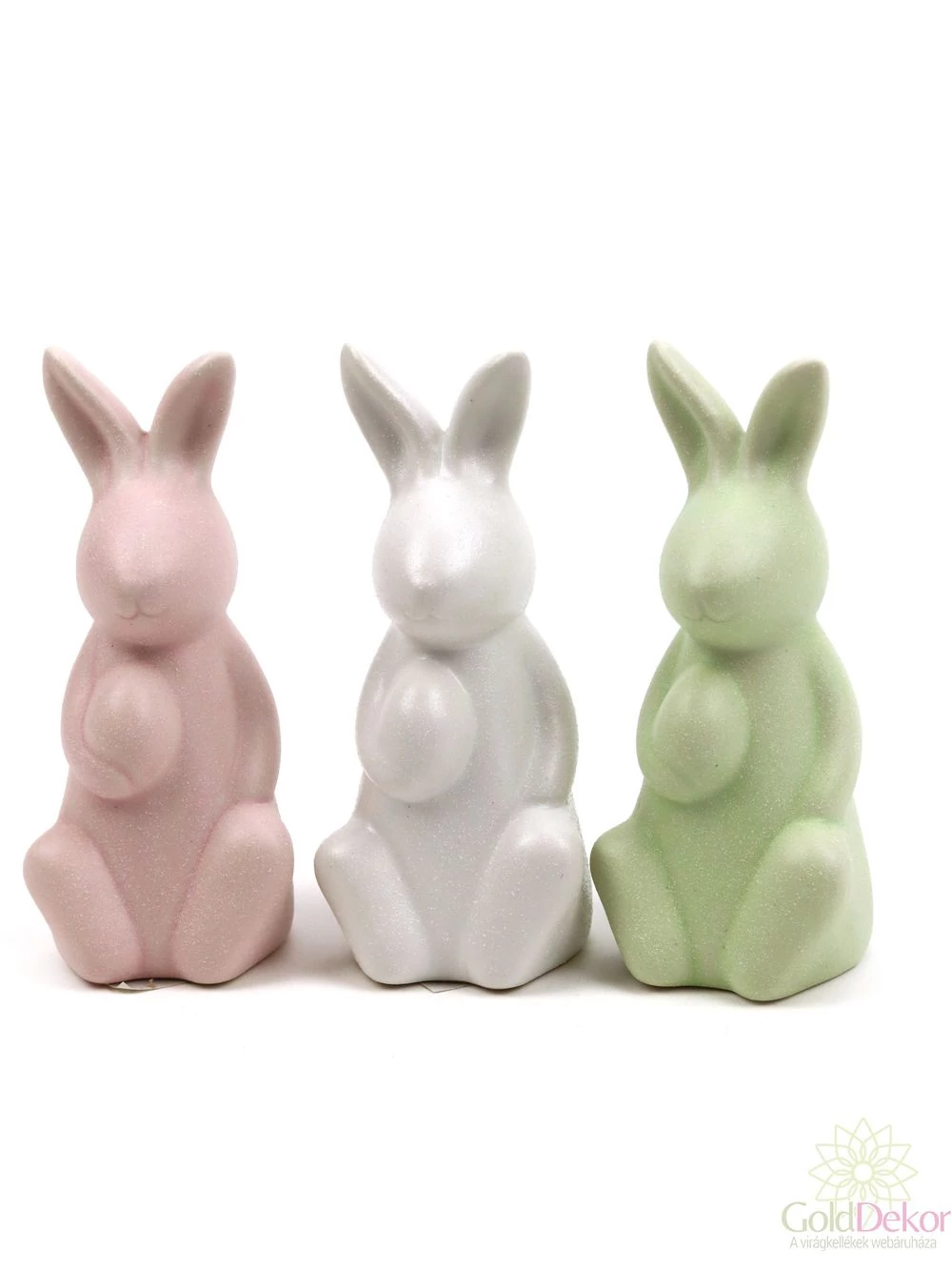 Kép 2/2 - Kerámia matt nyuszi 12,5 cm tojással - Zöld