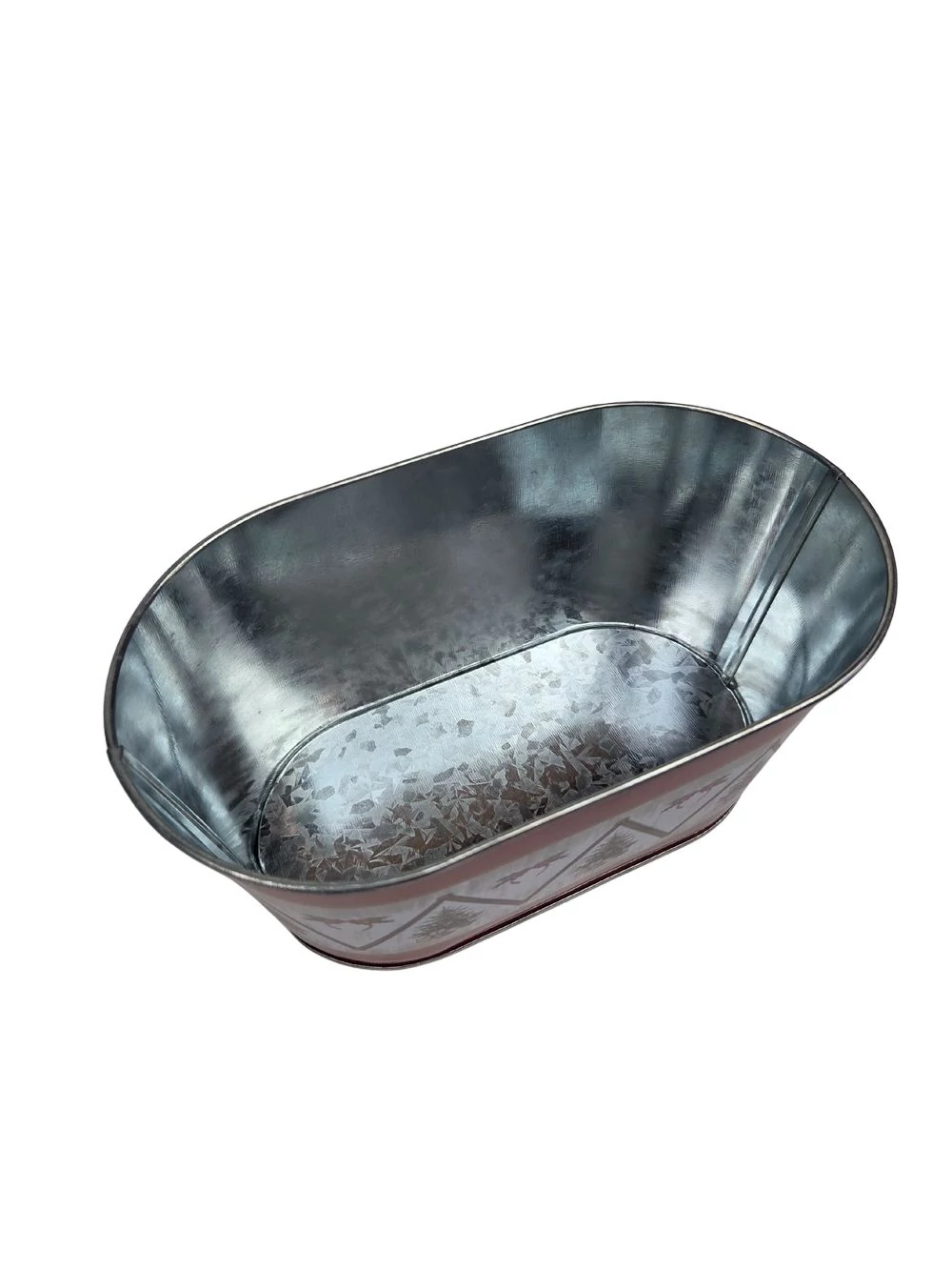 Kép 2/2 - Karácsonyi mintás bádog kaspó ovál - Fagyal