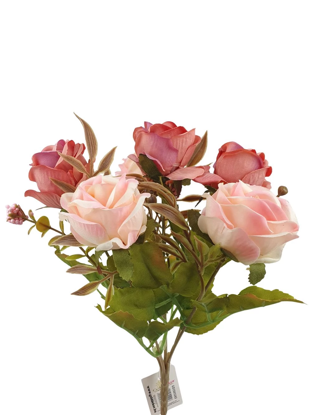 Kép 2/2 - 6 fejes rózsa csokor antik zöld kiegészítővel - Rózsaszín-mályva