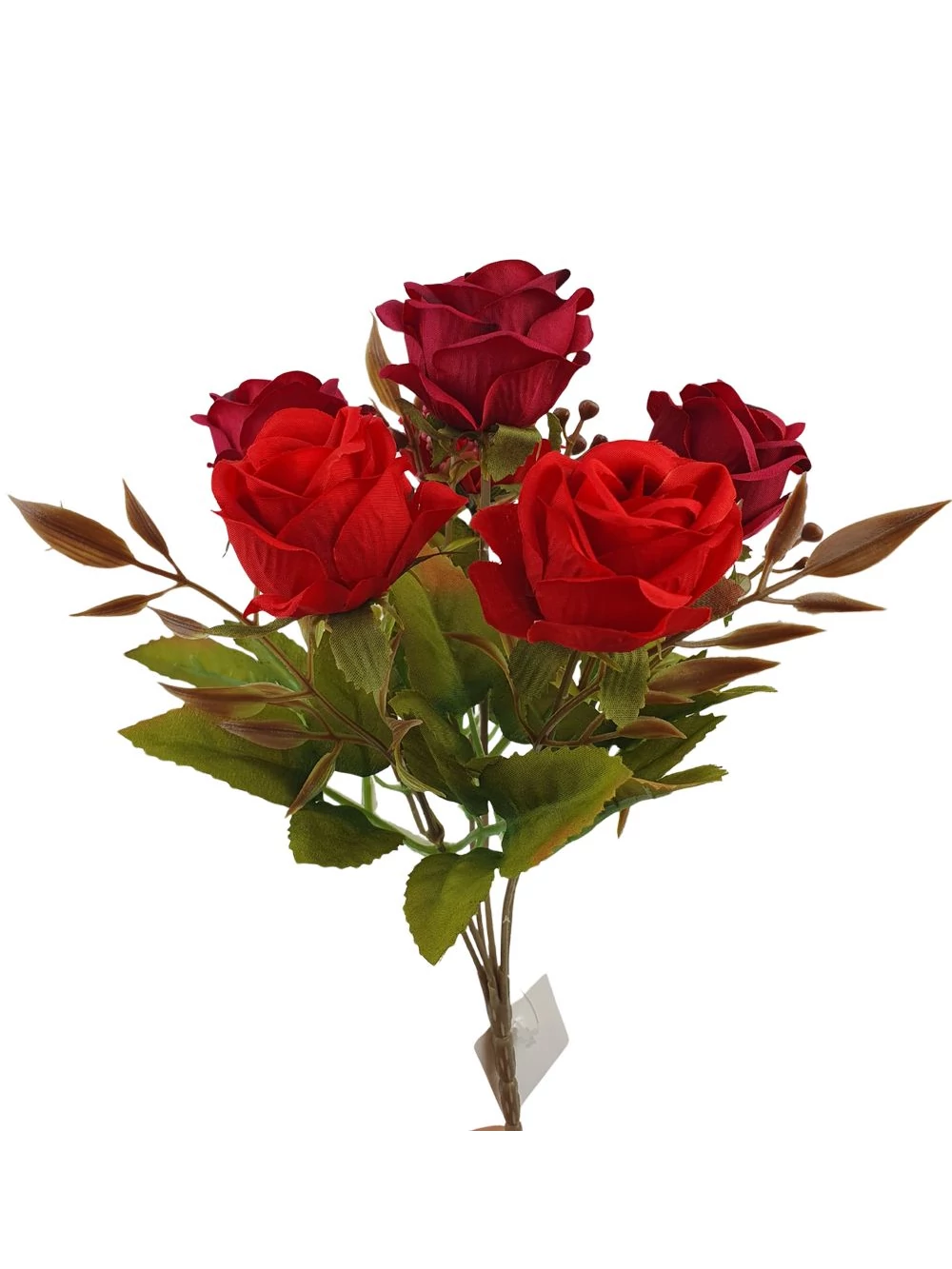 Kép 2/2 - 6 fejes rózsa csokor antik zöld kiegészítővel - Piros