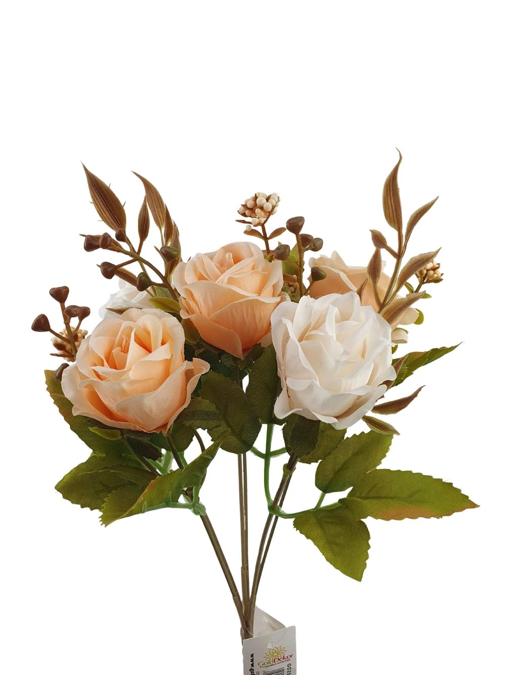 Kép 2/2 - 6 fejes rózsa csokor antik zöld kiegészítővel - Barack