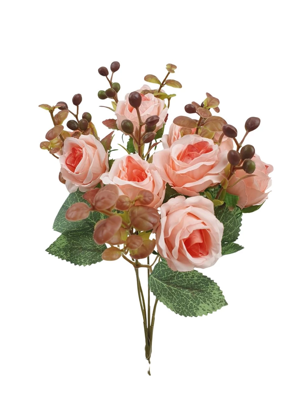 Kép 2/2 - Rózsa csokor barna kiegészítővel - Lazac