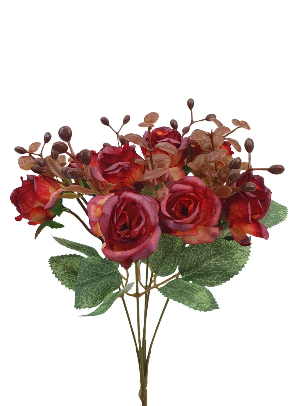 Kép 2/2 - Rózsa csokor barna kiegészítővel - Bordó