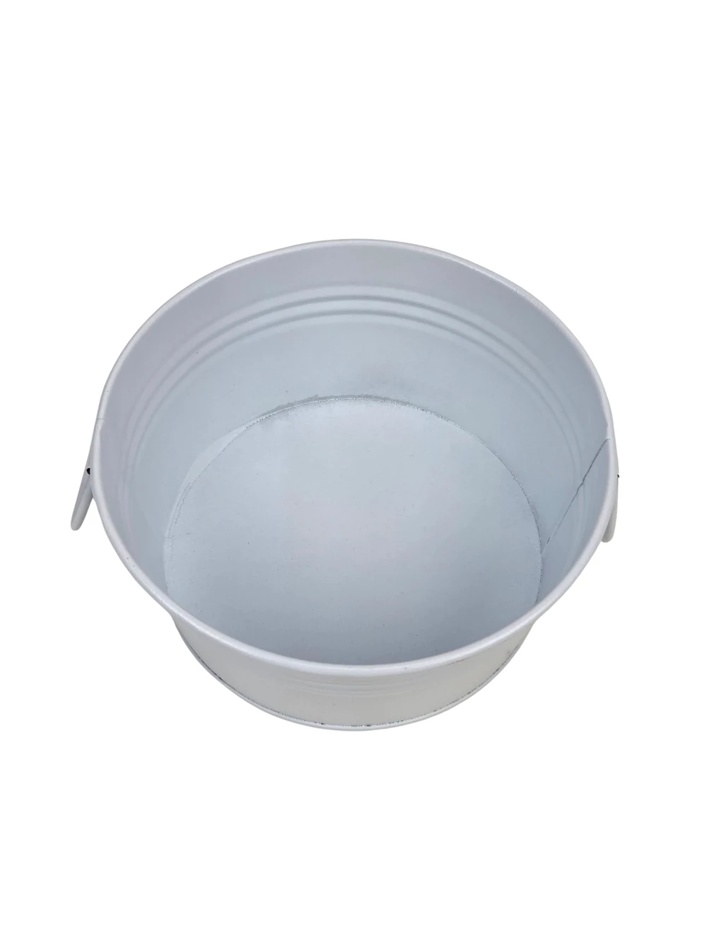 Kép 2/3 - Fémfüles kerek bádog tál 15 cm - Fehér