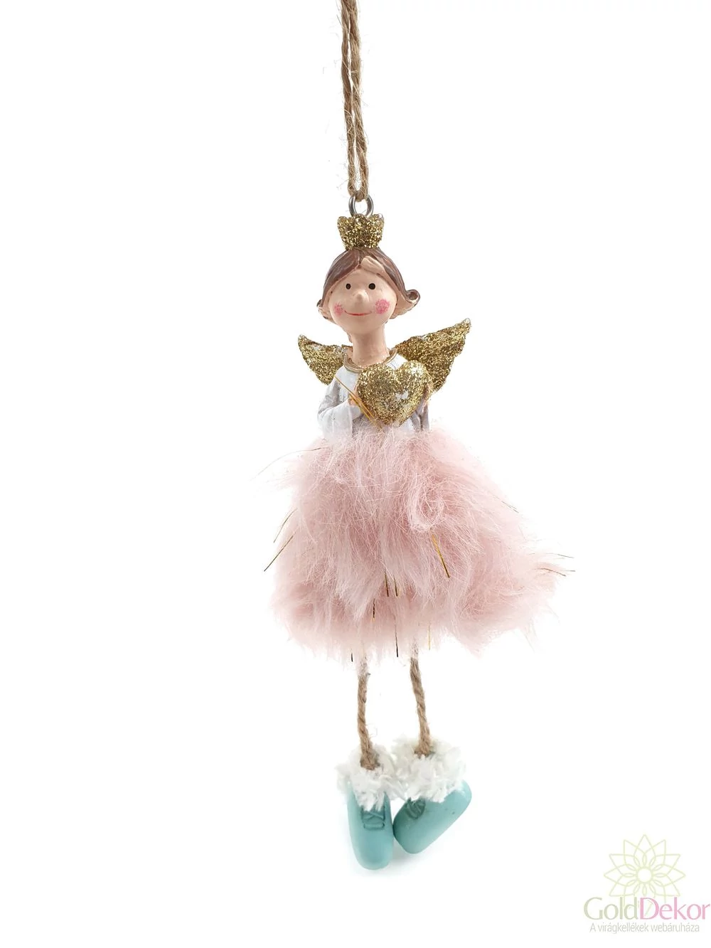 Kép 2/2 - Szőrös szoknyás angyal figura - Rózsaszín