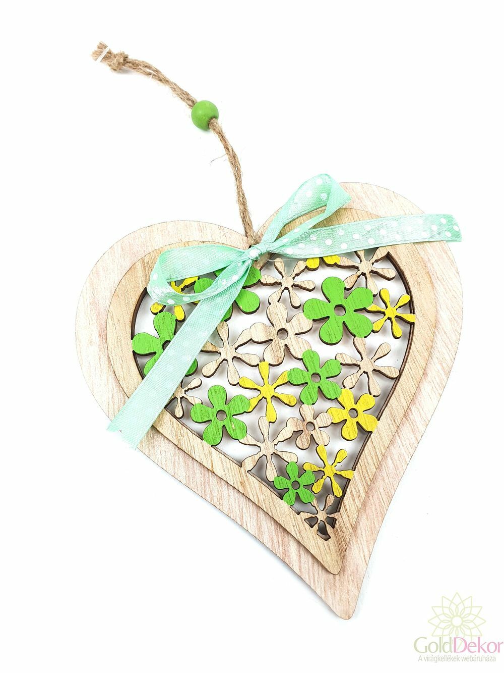 Virágmotívumos zöld fa függő - Szív