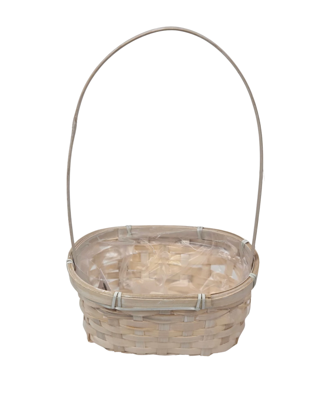 Kép 2/2 - Füles ovál bambusz kosár 20 cm - Tört fehér
