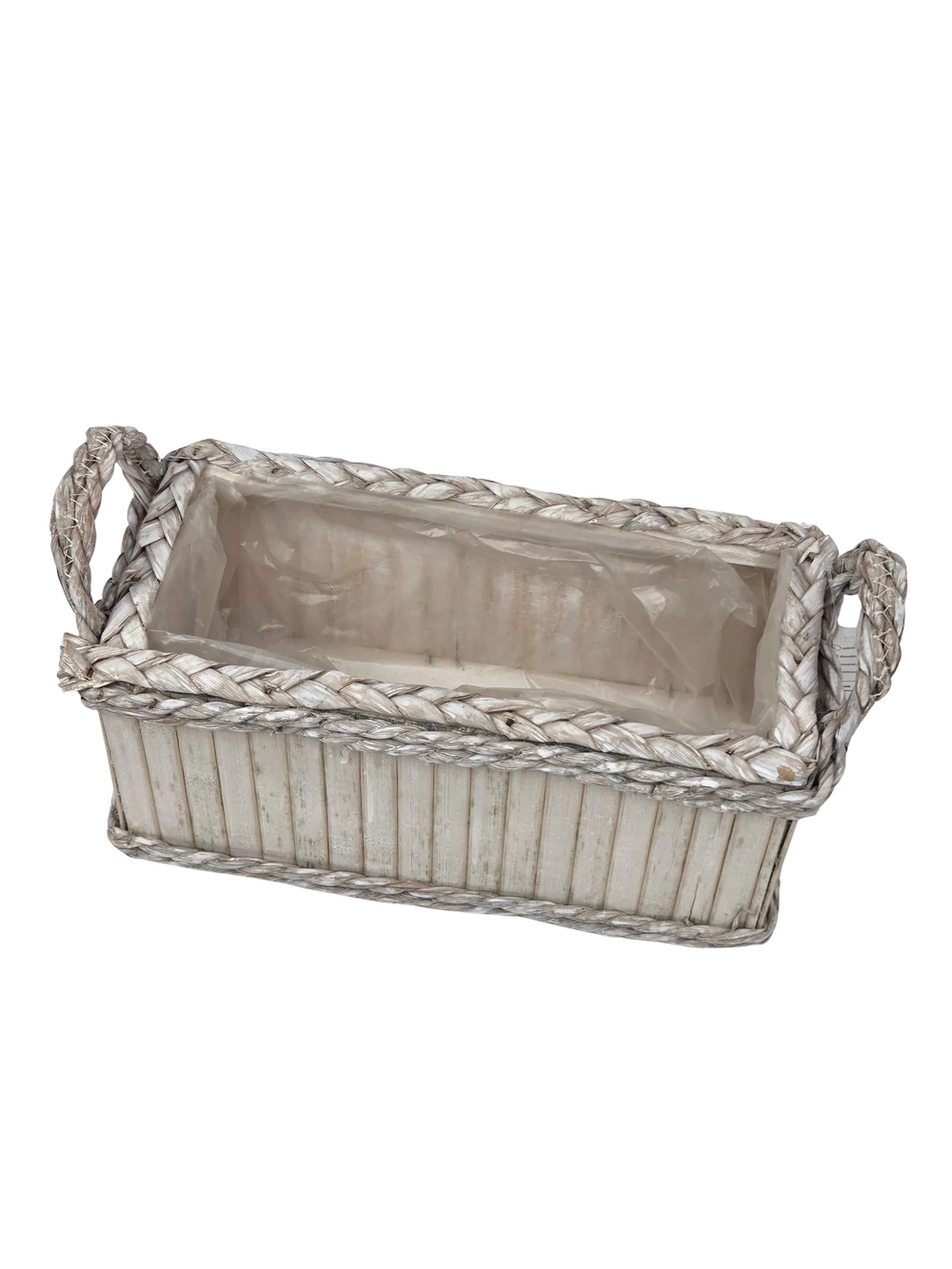 Kép 2/2 - Füles bambusz láda tégla 34 cm  - Fehér