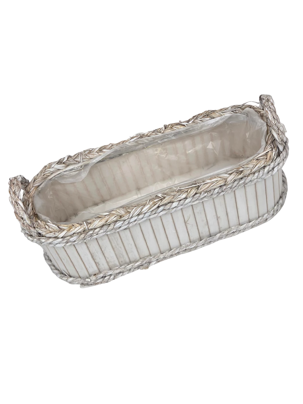 Kép 2/2 - Füles bambusz láda ovál 45 cm - Fehér