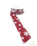 Hópehely mintás juta szalag 2,5 cm - Bordó
