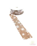 Hópehely mintás juta szalag 2,5 cm - Drapp