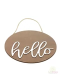 Kerek kopogtató tábla Hello - Barna-fehér