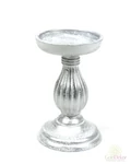 Dekor talpas gyertyatartó 17 cm - Fehér-ezüst