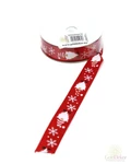 Manó mintás karácsonyi szatén szalag - Piros