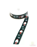 Manó mintás karácsonyi szatén szalag - Sötét zöld