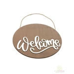 Kerek kopogtató tábla Welcome - Barna-fehér